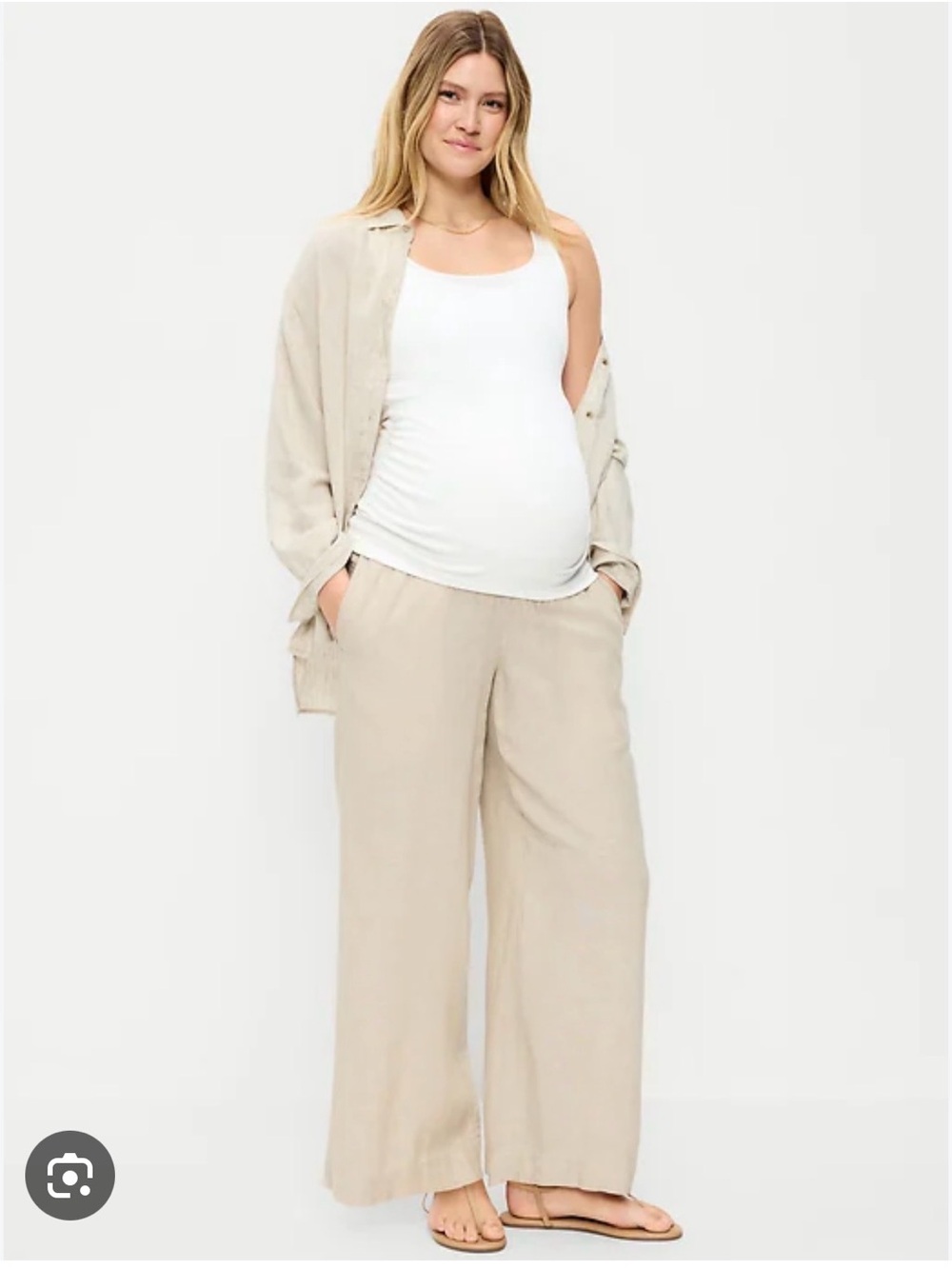 Old Navy Maternity Rollover Waist Linen-Blend Wide-Leg Pants